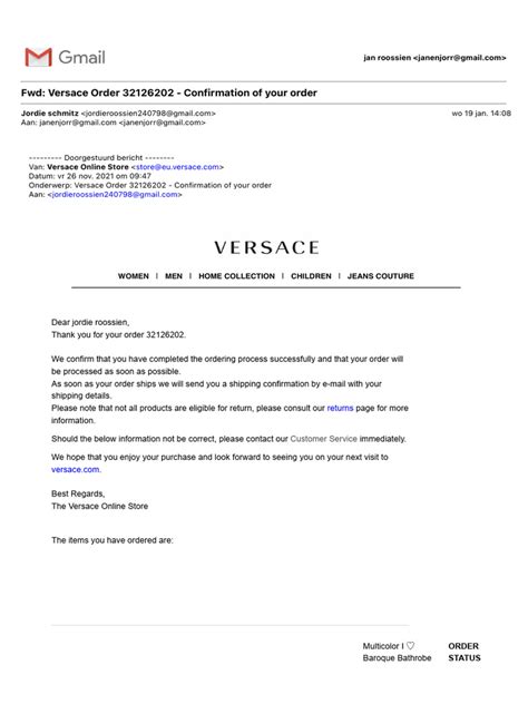 versace order confirmation|versace order tracking.